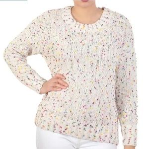 SEVEN7 Popcorn Chenille Sweater Cream Confetti Rainbow Pom Pom Boho 🔴🟠🔵🟢🟡🟣